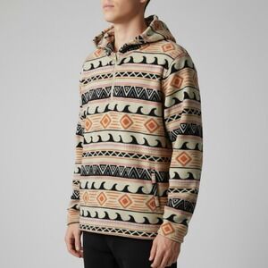 O'Neill Womens Fleece Quarter Zip Hoodie Geometric Wave Pattern Cream XL